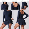 Womens High Neck Tennis Dress Long Sleeve Sarong Wrap Skirt Built in Shorts Golf Athletic Dress Workout Rompers