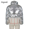 Stigende Shiny Cotton Padded Golden Coat Women Winter Warm Zipper Crop Top Jacket Patchwork Puffer Parka Outwear Veste Femme