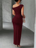 Water Ripple Slanted Shoulder Dress Women's Elegant And Simple Solid Color A-line Collar Mid-waist Sexy Hip Wrap Skirt