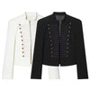 Women's Black Military Cropped Blazer Padded Shoulders Jacket Coat Vintage Stand Collar Gothic Elegant Party Streetwear Jackets