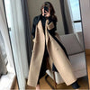 Women Autumn Winter Double-faced Polyester Blends Long Style Elegant Patchwork Woolen Overcoat High Street Slim Sashes Outerwear