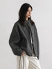 Women Short Woolen Coat Stand Up Twill Texture Single Breasted Ladies Jacket Retro Woman Outwear Autumn Winter
