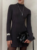 Women's Spring Knitted Dress Long Sleeve Semi-High Neck A Line Skirt for an Elegant and Playful Look