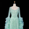 Plus Size Long Sleeve Evening Dress Arabic Women's Beaded Tiered Ruffles Elegant Party Gowns SS410 Customized