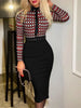 Women's Printed Tight A-line Skirt Sexy Suit Collar Dress Wrapped Buttocks For Women With Belt