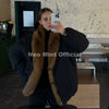 Cozy Girls Oversized Shaggy Fur Trim Puffer Jacket Women Faux Fox Fur Shawl Collar Quilted Coat Winter Warm Outerwears