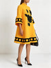 Flower Print Loose Yellow Dresses for Women Autumn Winter Clothes Flared Sleeves Woman Midi Casual A-line Dress