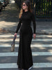 Autumn Solid Elegant O-Neck Long Sleeve Ruched Slim Lace Up Long Dress Women'S Casual Clothes Party Club Outfit