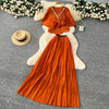 Elegant Rhinestone Pleated Skirt Sets Slim Party Club Vintage Dress American Women Clothes Two Piece Set 9R3018