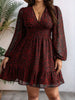 Sexy V-Neck Leopard Print Long-Sleeve Dress Plus Size Women Clothing American Slim A-Line Skirt Elegant Party Evening Dress