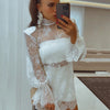 Sexy Black Embroidery Mini Dress Women Elegant Sheer High Waist Pencil Dresses Vintage Loose Flare Sleeve Short Dress