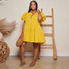 Elegant Women Puff Sleeve Single Breasted Lapel Collar Babydoll Dress Street White Big Swing Loose Smock Shirt Dresses