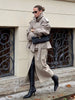 Khaki Lace Up Cape Trench Coat Loose Solid Full Sleeve Lapel Windbreaker Autumn Commute Casual Daily Coats