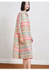 Printed Geometric Dress Women's Spring Lapel Single Breasted Color Block Loose A-line Stretch Dresses 2DB2204