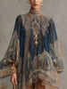European and American Turtleneck Printed Chiffon Dress Loose Vacation Style Shawl Long-Sleeved Women's Dress