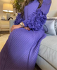 Yudx Purple Pleated High Neck Maxi Evening Dress, Ruffle Sleeve Women's Wedding Guest Ramadan Party Dress