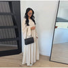 Solid Color Loose Fit Flare Sleeve Tiered Dress Crew Neck Ruffle Hem Pleated Long Maxi Dresses Spring Chic Casual Outwear