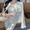 Korean Plaid Tweed Jacket Women White Round Neck Cropped Tassel Coat Autumn Single Breasted Office Lady Outwear