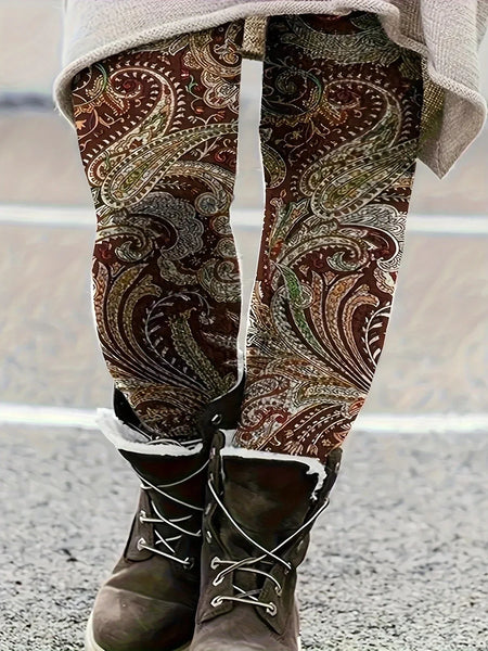 Size 1XL-5XL Women's Boho Paisley Print Elastic High Rise Skinny Leggings and Leisure Women Leggings