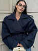Solid Turn-down Collar Full Sleeve Coat Women Double Breasted Short Blazer Spring Lady Daily Casual Street Outfit