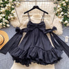 French Sweet Bow Camisole Mini Dress for Women Korean Version Pink Ruffle Edge Sexy A-line Dress T106