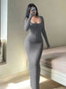 Women's Solid Long Sleeve Bodycon Dress, Chic Basic Minimalist Causual Scoop Neck Long Dress, Womenswear