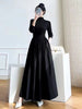 French Style Black A-Line Dresses Women Elegant High Waist Long Sleeve Midi Dress Autumn Winter Slim Fit Maxi Dress