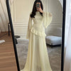 Women Chiffon Solid Ruffled Dress Flare Sleeve Round Neck Elegant Maxi Gown Evening Party Holiday Lady