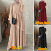 Modest Layered Plisse Patchwork Muslim Maxi Dress, Women's Lantern Sleeve Elegant Abaya, Islamic Hijab Pleated Robe Femme