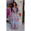 Women Print Full Sleeve O-neck Pleated Long Dress Spring Evening Elegant Romantic Vacation Party Birthday Dresses