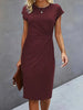 Women's casual dress tight dress front knot round neck medium-long dress basic daily wear
