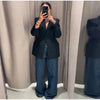 Elegant Shoulder Pad Slim Suit Jackets Women Solid Lapel Long Sleeved Jacket Female Spring Chic Daily Style Outwears Tops