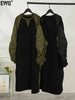 Pleated Long Sleeve Design Contrast Color Dress Loose Patchwork Casual Women Black Dresses Autumn CPG2092