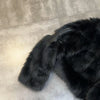Winter Women Cotton Jacket Lapel Long Sleeve Patch Cross Short Fur Coat Black