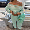 Letter Print Cuffed 2 Piece Set One‑Shoulder Cropped Sweatshirt Elastic Waist Wide Leg Pants Autumn Lady Street Casual Chic Sets