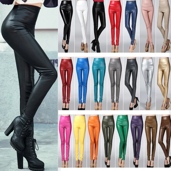 Autumn Women Velvet PU Leather Pants Elastic Stretch Faux Skinny Leather Pencil Pants Y2K Female Sexy Lady Trousers