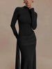 Solid Color Elegant High Neck Long Sleeve Ruched Ribbon Dress Women Bodycon Party Club Evening Dress Winter