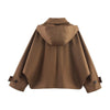 Women's Hooded Short Trench Coat in Olive Green, Brown, and Black, Double-Breasted with Pocket Details, Casual Jacket