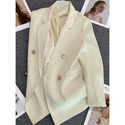 Women Suit Blazer Elegant Coat Spring Autumn Korean Blazer Double Breasted Jacket Solid Ladies Tops Clothes