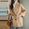Stylish Long Sleeve Loose Pockets Women Woolen Jacket Autumn Winter Elegant Lapel Thick Female Jackets