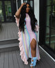 Women Knit Ribbed Clock Ruffes Side Sleeve Front Split Striped Straight Maxi Dress Vintage Vestidos Dresses