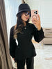 O-neck Waist Cinching Bud Hem Top Pants Suits Women Elegant Long Sleeve Slim Tops Wide Leg Trousers Spring Chic Office Lady Sets