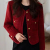 Women's Jacket Spring Autumn Red Tweed Small Fragrance Coat Short Blazers Korean Elegant Female Tops Outerwear