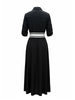 Women's Shirt Maxi Dress with Wide Striped Belt Roll-Up Sleeve High Slit Elegant Casual Formal Outfit