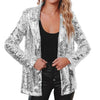 Dressy Sequin Coat Women's Sequin Jacket Shiny Open Front Blazer Jacket Party Sparkly Long Sleeve Cardigan Coat With Pockets 80%