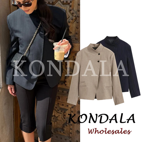 Chic Casual Office Lady Women Blazer Buttons Streetwear Jacket Long Sleeve Beige Female Elegant Outwear