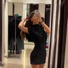 Sequin Mini Dress for Women Elegant O-Neck Fly Sleeve Shiny Short Dress Female Chic Club Evening Party Vestidos