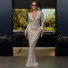 Lace Transparent Sexy Hollow Out Maxi Dress Elegant Outfits Women Flare Sleeve V Neck Dresses Party Club Vestido
