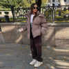 Women's Oversized Coats Print Hooded Padded Jackets Winter Female Stand Collar Long Sleeve Zipper Loose Puffy Coat Outerwear
