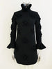 High Street Designer Women's Flare Sleeve 3D Flowers Appliques Dress
